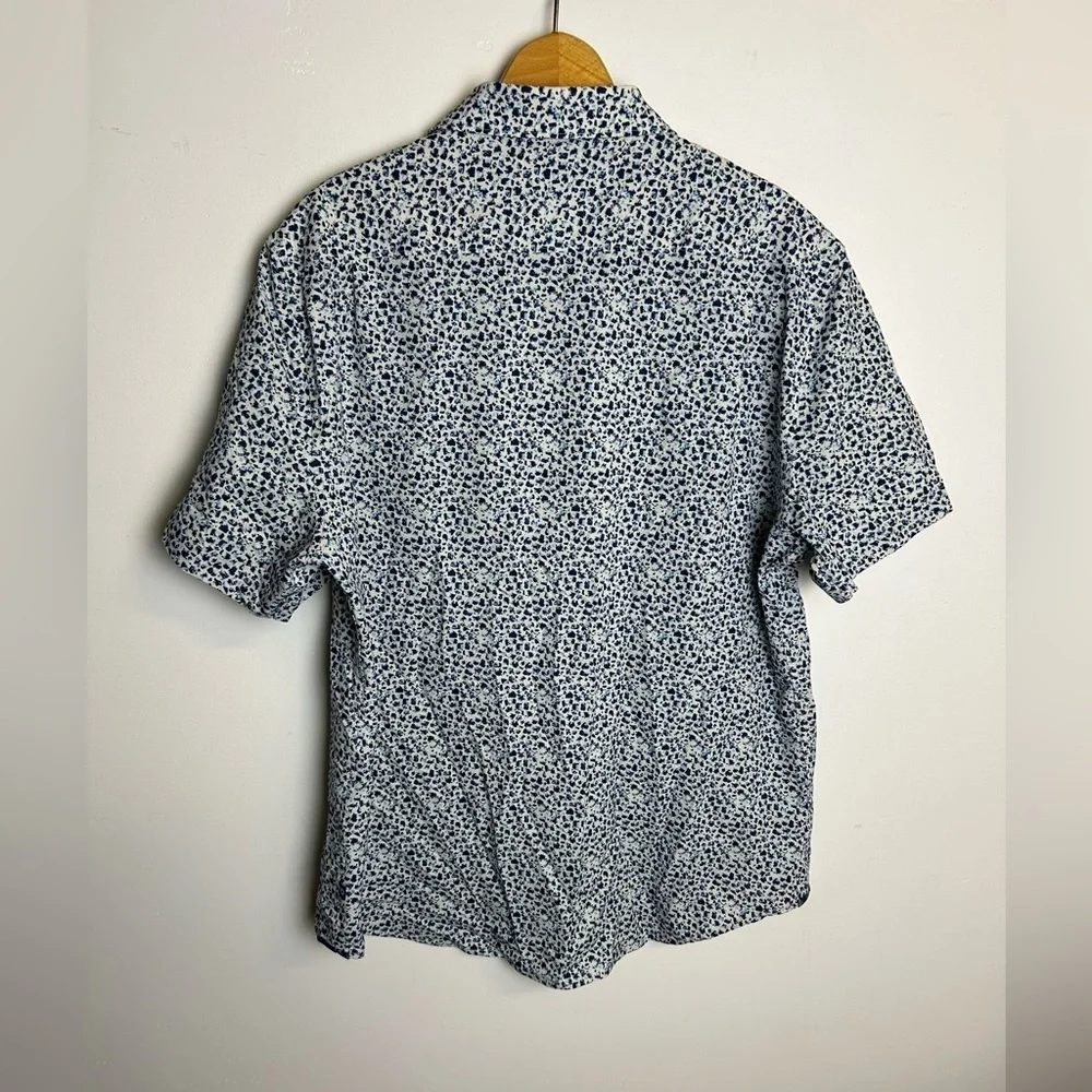 7 Diamonds 4 Way‎ Stretch Men's Blue Patterned Shirt Short Sleeve Size XL Button